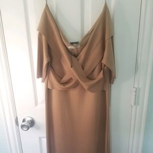 Zara nude criss cross off the shoulder bodycon midi dress NWOT